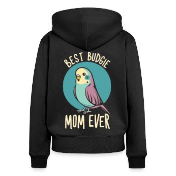 Dédié aux mamans perruches - Sweat à capuche zippé Premium bio Femme - noir - Dos - Julia (174cm)