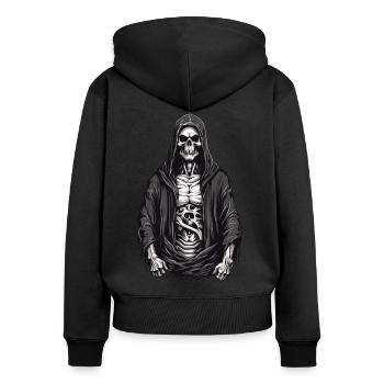 Halloween Sensenmann Skelett Schädel Design - Frauen Premium Bio Zip Hoodie - Schwarz - Hinten - Julia (174cm)