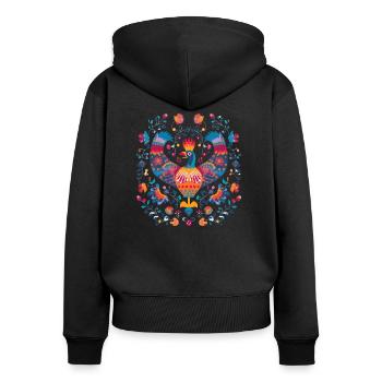 L'oiseau vintage - Sweat à capuche zippé Premium bio Femme - noir - Dos - Julia (174cm)