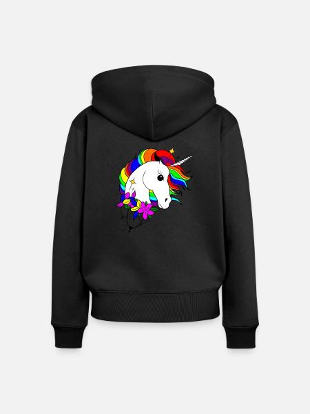 Regenbogen-Einhorn - Frauen Premium Bio Zip Hoodie - Schwarz