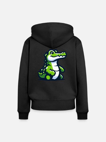 Krokodil auf der Spur - Frauen Premium Bio Zip Hoodie - Schwarz