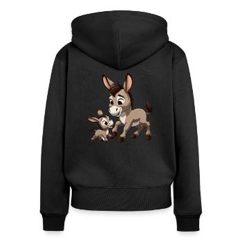 Eselmutter mit Kind grau - Frauen Premium Bio Zip Hoodie - Schwarz - Hinten - Julia (174cm)