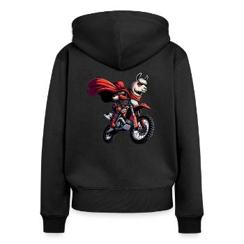 Enduro Llama Superhero On Motorcycle - Women's Premium Organic Zip Hoodie - black - Back - Julia (174cm)