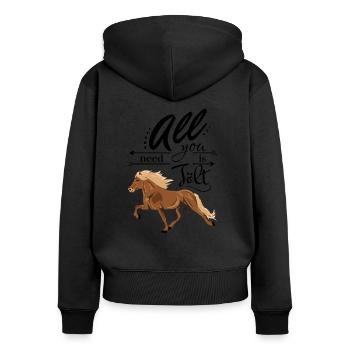 Fuchs islandais: Tout ce dont vous avez besoin, c'est de Tölt - Sweat à capuche zippé Premium bio Femme - noir - Dos - Julia (174cm)