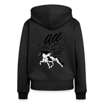 Rapp Schecke Isländer: All you need is Tölt - Frauen Premium Bio Zip Hoodie - Schwarz - Hinten - Julia (174cm)