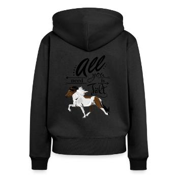 Schecke Brauner Islandais: Tout ce dont vous avez besoin, c'est de Tölt - Sweat à capuche zippé Premium bio Femme - noir - Dos - Julia (174cm)