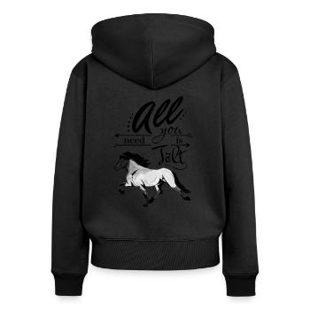 Changement de couleur Rappe Islandais : All you need is Tölt - Sweat à capuche zippé Premium bio Femme - noir - Dos - Julia (174cm)