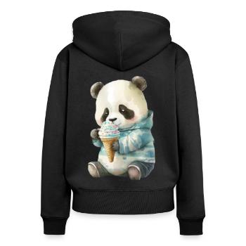 Panda - eat ice cream - Women's Premium Organic Zip Hoodie - black - Back - Julia (174cm)