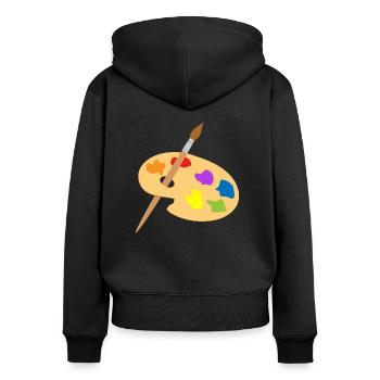 Farbpalette und Pinsel - Frauen Premium Bio Zip Hoodie - Schwarz - Hinten - Julia (174cm)