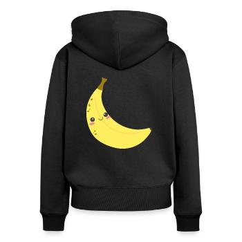 Happy Banane optimal für Kinder - Frauen Premium Bio Zip Hoodie - Schwarz - Hinten - Julia (174cm)