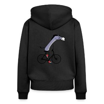 Esel fährt Fahrrad - Frauen Premium Bio Zip Hoodie - Schwarz - Hinten - Julia (174cm)