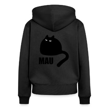 FLUFFY CAT MAU - Frauen Premium Bio Zip Hoodie - Schwarz - Hinten - Julia (174cm)