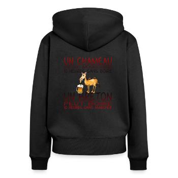 alcool humour breton chameau boire marcher 10 heur - Sweat à capuche zippé Premium bio Femme - noir - Dos - Julia (174cm)