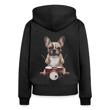 Frenchie Schlagzeug - Frauen Premium Bio Zip Hoodie - Schwarz - Hinten - Julia (174cm)