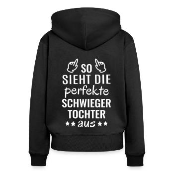 Schwiegertochter Geschenk Beste Schwiegertochter - Frauen Premium Bio Zip Hoodie - Schwarz - Hinten - Julia (174cm)