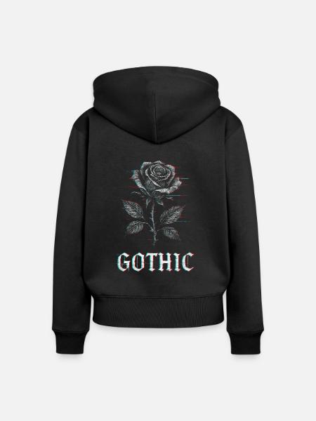 Gothic Rose mit Glitch Effekt - Frauen Premium Bio Zip Hoodie - Schwarz
