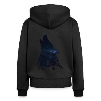 Wolf silhouette - Frauen Premium Bio Zip Hoodie - Schwarz - Hinten - Julia (174cm)