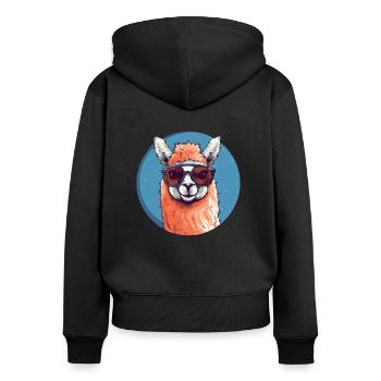 Alpaka Lama Sonnenbrille - Frauen Premium Bio Zip Hoodie - Schwarz - Hinten - Julia (174cm)