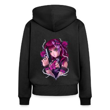 Guns and Roses Mädchen - Frauen Premium Bio Zip Hoodie - Schwarz - Hinten - Julia (174cm)