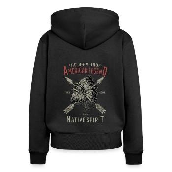 Indien, Amérindien, autochtone, Légende - Sweat à capuche zippé Premium bio Femme - noir - Dos - Julia (174cm)