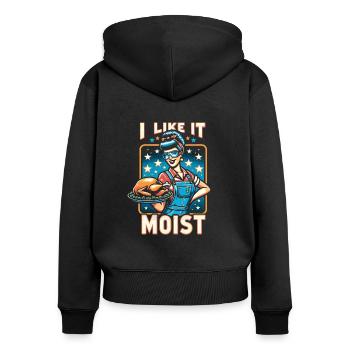 I Like It Moist Thanksgiving Costume Turkey Day - Women's Premium Organic Zip Hoodie - black - Back - Julia (174cm)