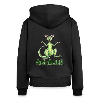 ausAustralia Roo Aussie Funny Australien Kangaroo - Women's Premium Organic Zip Hoodie - black - Back - Julia (174cm)
