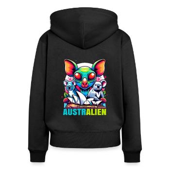 ausAustralia Roo Aussie Funny Australien Kangaroo - Women's Premium Organic Zip Hoodie - black - Back - Julia (174cm)