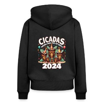 Zikade 2024 Doppelbrut Zikade - Frauen Premium Bio Zip Hoodie - Schwarz - Hinten - Julia (174cm)