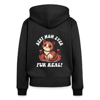 Fête des mères avec fourrure de chat Vraie fête des mères mignonne - Sweat à capuche zippé Premium bio Femme - noir - Dos - Julia (174cm)