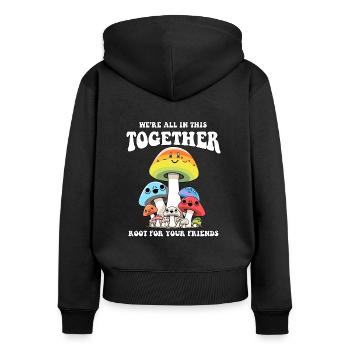 Trendy Funky Hippie Root For Your Friends Mushroom - Women's Premium Organic Zip Hoodie - black - Back - Julia (174cm)