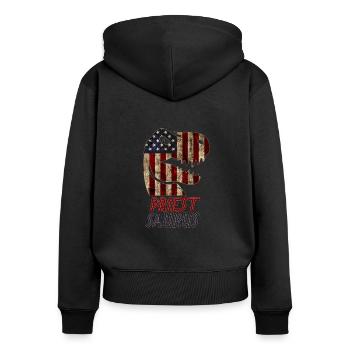 Prêtre patriotique dinosaure - Sweat à capuche zippé Premium bio Femme - noir - Dos - Julia (174cm)