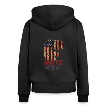 Dinosaure Patriotique - Sweat à capuche zippé Premium bio Femme - noir - Dos - Julia (174cm)