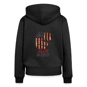 Patriotic Alan Dinosaur Alansaurus - Frauen Premium Bio Zip Hoodie - Schwarz - Hinten - Julia (174cm)