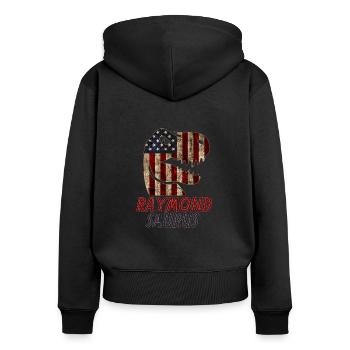 Patriotic Raymond Dinosaur Raymondsaurus - Frauen Premium Bio Zip Hoodie - Schwarz - Hinten - Julia (174cm)