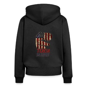Patriotic Teresa Dinosaur Teresasaurus - Frauen Premium Bio Zip Hoodie - Schwarz - Hinten - Julia (174cm)