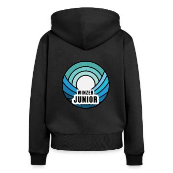 Junior Winzer Nachfolger Nachwuchs Kind Winzersohn - Frauen Premium Bio Zip Hoodie - Schwarz - Hinten - Julia (174cm)