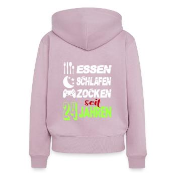 Geburtstag 24 Zocken Spielen Gaming Schlafen - Frauen Premium Bio Zip Hoodie - Altrosa - Hinten - Julia (174cm)