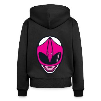 Power Rangers Pinker Ranger Helm Kostüm - Frauen Premium Bio Zip Hoodie - Schwarz - Hinten - Julia (174cm)