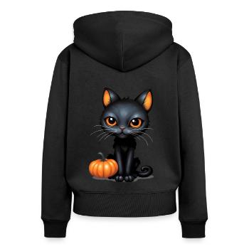 Chat Halloween Chat Noir Citrouille - Sweat à capuche zippé Premium bio Femme - noir - Dos - Julia (174cm)
