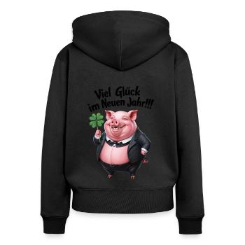 Silvester Neujahr Glückwunsch Neues Jahr Schwein - Frauen Premium Bio Zip Hoodie - Schwarz - Hinten - Julia (174cm)