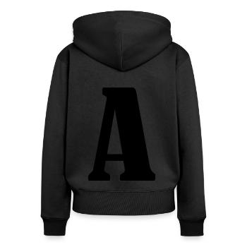 A - Frauen Premium Bio Zip Hoodie - Schwarz - Hinten - Julia (174cm)