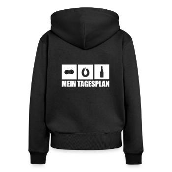 Mainz Mein Tagesplan Weck Worscht Woi - Frauen Premium Bio Zip Hoodie - Schwarz - Hinten - Julia (174cm)