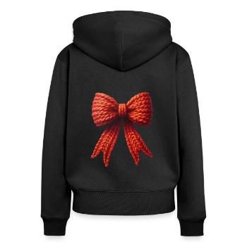 Knitted red wool mesh, red bow - Women's Premium Organic Zip Hoodie - black - Back - Julia (174cm)