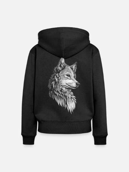 Wolf Kopf Realistisch - Frauen Premium Bio Zip Hoodie - Schwarz