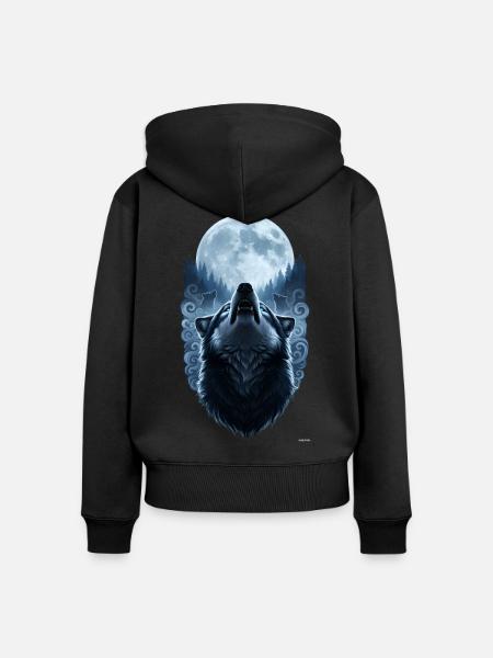 Celtic Wolves Vollmond-Design. - Frauen Premium Bio Zip Hoodie - Schwarz