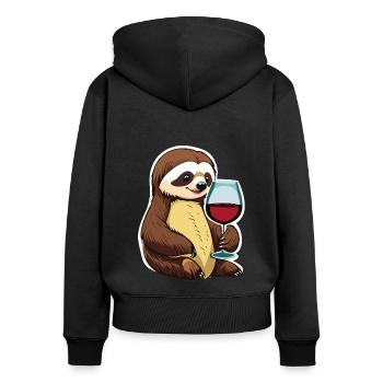 Cute sloth with wine glass - Women's Premium Organic Zip Hoodie - black - Back - Julia (174cm)
