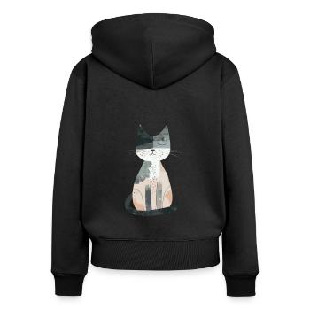 Niedliche skurrile Katzenillustration - Entzückendes Tier - Frauen Premium Bio Zip Hoodie - Schwarz - Hinten - Julia (174cm)