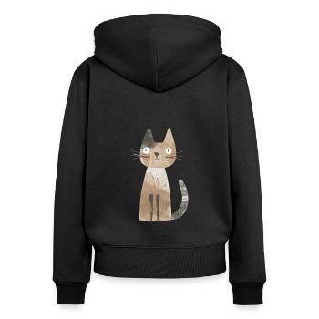 Niedliche skurrile Katzenillustration - Entzückendes Tier - Frauen Premium Bio Zip Hoodie - Schwarz - Hinten - Julia (174cm)