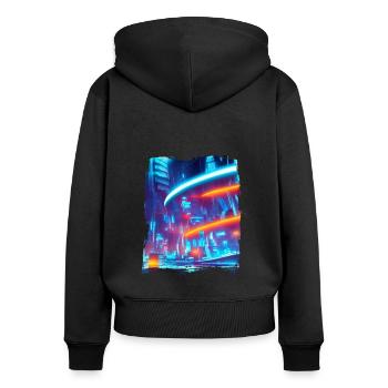 Cool Japanese World Japan Neon City - Frauen Premium Bio Zip Hoodie - Schwarz - Hinten - Julia (174cm)