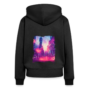 Cool Japanese World Japan Neon City - Frauen Premium Bio Zip Hoodie - Schwarz - Hinten - Julia (174cm)